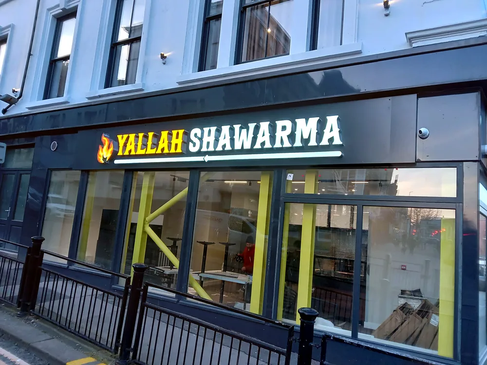Fallah Shawarma — illuminated fascia sign by New Smart Signs
