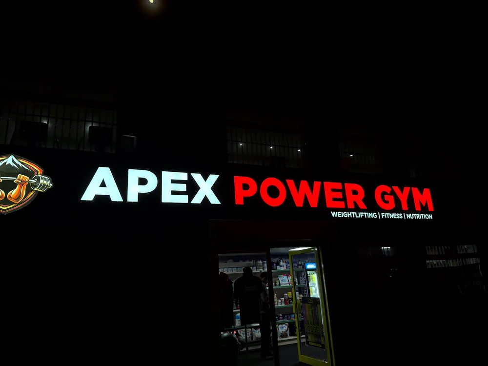Apex Power Gym — illuminated fascia, fitted at night by New Smart Signs