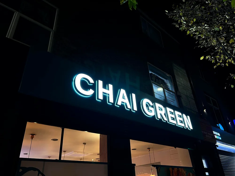 Chai Green — illuminated cafe fascia by New Smart Signs